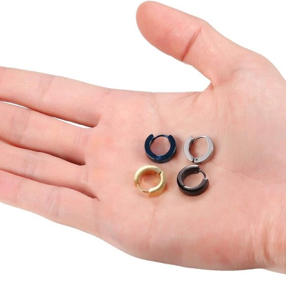 Premium Stainless Steel Hinged Hoop Earrings Set - Unisex 4mm Variety Collection - Picture 3 of 7